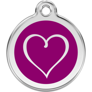 Red Dingo Enamel Tribal Heart Tag - Purple - Lifetime Guarantee - Cat, Dog, Pet ID Tag Engraved