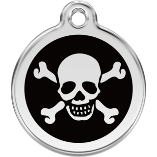 Red Dingo Skull & Cross Bones Black Tag - Lifetime Guarantee [size: Large] - Cat, Dog, Pet ID Tag Engraved