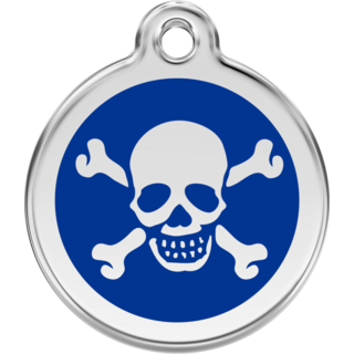 Red Dingo Skull & Cross Bones Dark Blue Tag - Lifetime Guarantee - Cat, Dog, Pet ID Tag Engraved