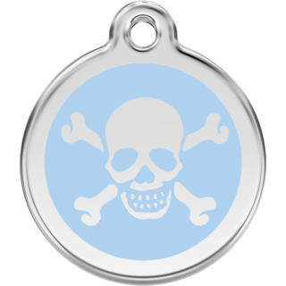 Red Dingo Skull & Cross Bones Light Blue Tag - Lifetime Guarantee - Cat, Dog, Pet ID Tag Engraved