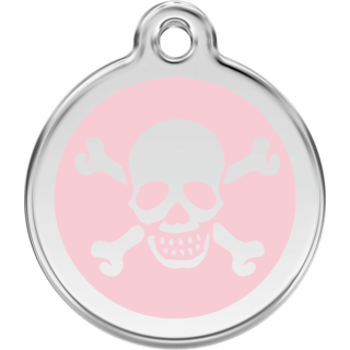 Red Dingo Skull & Cross Bones Pink Tag - Lifetime Guarantee - Cat, Dog, Pet ID Tag Engraved