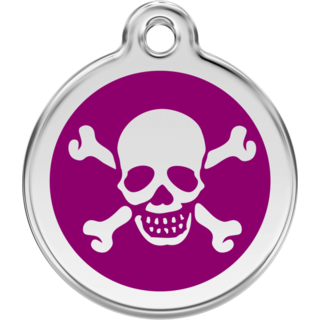 Red Dingo Skull & Cross Bones Purple Tag - Lifetime Guarantee - Large - Cat, Dog, Pet ID Tag Engraved