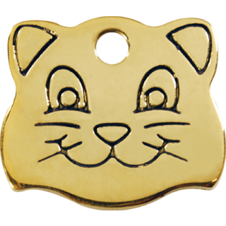 Red Dingo Brass Cat Face Tag - Lifetime Guarantee - Cat, Dog, Pet ID Tag Engraved