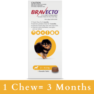 Bravecto CHEWABLE Tablet for Very Small Dogs 2-4.5kg (Yellow)