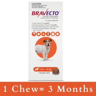 Buy Bravecto CHEWABLE Tablet for Small Dogs 4.5 10kg Orange Aussie Vet Products