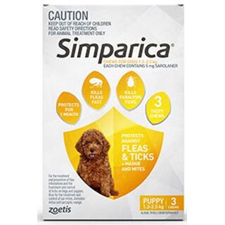 Simparica Puppy & very Small Dog 1.3 - 2.5kg (Yellow) 5mg
