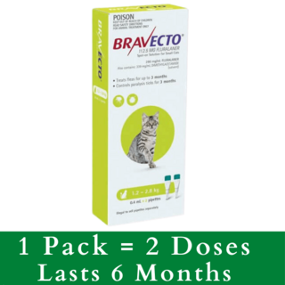 Bravecto SPOT ON for Small Cats Green 1.2 - 2.8kg (Green) - 2 Packs (4 doses)