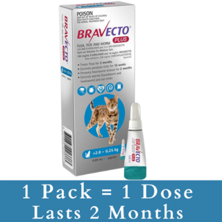 Bravecto PLUS For Medium Cats 2.8 - 6.25kg (Blue)