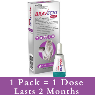 Bravecto PLUS For Large Cats 6.25 - 12.5kg (Purple) - 3 Packs (3 doses)