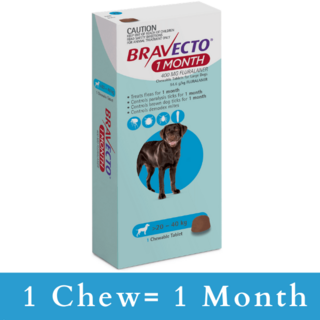 Bravecto MONTHLY Chew Tablet for Large Dogs 20-40kg (Blue) - Three Chews