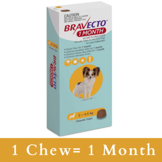 Bravecto MONTHLY Chew Tablet for Very Small Dogs 2-4.5kg (Yellow)