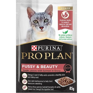 PRO PLAN Cat - Adult Fussy & Beauty - Salmon in Gravy - Wet Cat Food 85g x 12