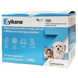 Zylkene Calming Supplement - Small Cats & Dogs 0-10kg (Blue) 75mg - 100 Capsules blister pack