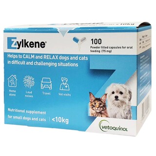 Zylkene Calming Supplement For Small Cats & Dogs 0-10kg (Blue) 75mg - 100 Capsules blister pack
