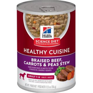 Hill's Science Diet Dog - Adult 1-6 Healthy Cuisine Braised Beef, Carrots & Peas Stew - Wet Food 354gm x 12 Cans