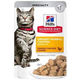 Hill's Science Diet Cat Adult Urinary Hairball Control Tender Chicken Dinner - 85gm x 12 pouches