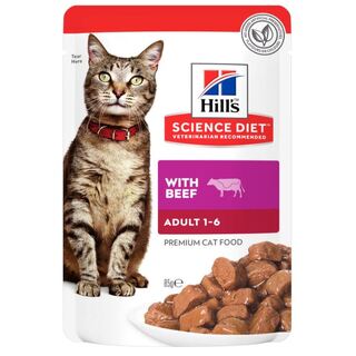 Hill's Science Diet Cat Adult 1-6 with Beef - 85gm x 12 pouches