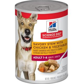 Hill's Science Diet Dog - Adult 1-6 Savory Stew with Chicken & Vegetables - Wet Food 363gm x 12 Cans