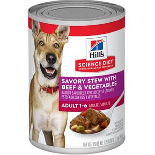 Hill's Science Diet Dog - Adult 1-6 Savory Stew with Beef & Vegetables - Wet Food 363gm x 12 Cans