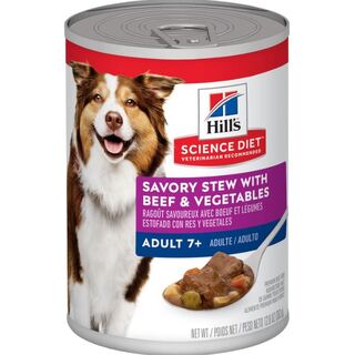 Hill's Science Diet Dog - Adult 7+ Savory Stew with Beef & Vegetables - Wet Food 363gm x 12 Cans