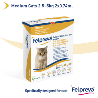 Felpreva Spot-On for Medium Cats 2.5kg to 5kg - 2 pack (6 Month Dose) - (Yellow Box)