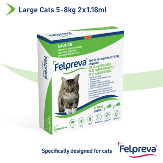 Felpreva Spot-On for Large Cats 5kg to 8kg - 2 pack (6 Month Dose) - (Green box)