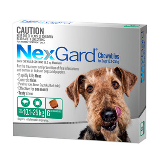 NexGard Chewables for dogs 10.1 - 25kg (GREEN) - 6 Pack