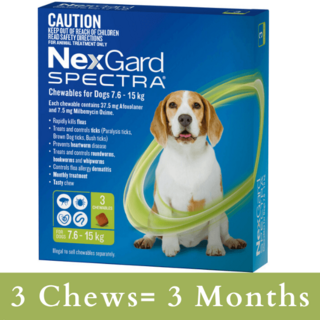NexGard SPECTRA for Dogs 7.6 - 15kg (GREEN) - 6 Pack