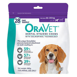 Oravet Dental Hygiene Chews- Medium - 11-23Kg - 28 Chews (Purple)
