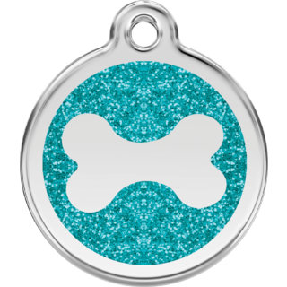 Red Dingo Glitter Bone Tag Aqua - Lifetime Guarantee - Cat, Dog, Pet ID Tag Engraved