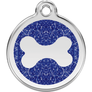 Red Dingo Bone Tag Glitter Blue - Lifetime Guarantee - Cat, Dog, Pet ID Tag Engraved