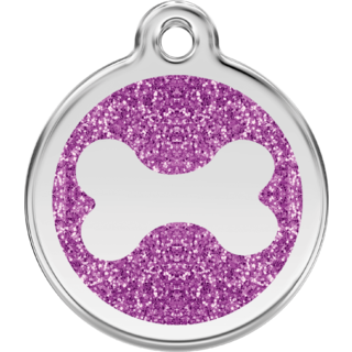 Red Dingo Glitter Bone Tag Purple - Lifetime Guarantee - Cat, Dog, Pet ID Tag Engraved