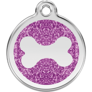Red Dingo Glitter Bone Tag Purple [Size: Large]  - Lifetime Guarantee - Cat, Dog, Pet ID Tag Engraved