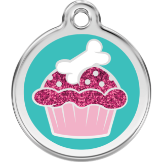 Red Dingo Cupcake Glitter Aqua Tag - Lifetime Guarantee - Cat, Dog, Pet ID Tag Engraved