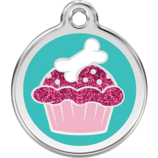 Red Dingo Cupcake Glitter Aqua Tag  - Lifetime Guarantee - Cat, Dog, Pet ID Tag Engraved