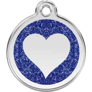 Red Dingo Glitter Blue Heart Tag [Size: Large]  - Lifetime Guarantee - Cat, Dog, Pet ID Tag Engraved