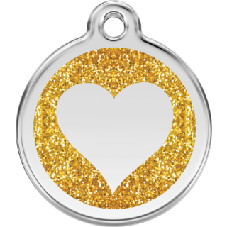 Red Dingo Glitter Gold Heart Tag - Lifetime Guarantee - Cat, Dog, Pet ID Tag Engraved