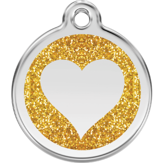 Red Dingo Glitter Gold Heart Tag  - Lifetime Guarantee - Cat, Dog, Pet ID Tag Engraved
