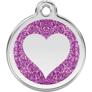 Red Dingo Glitter Purple Heart Tag - Lifetime Guarantee - Cat, Dog, Pet ID Tag Engraved