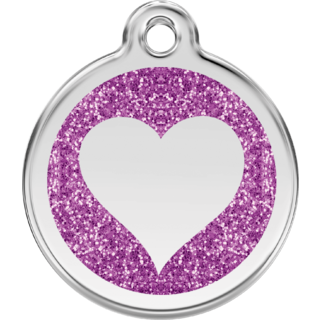Red Dingo Glitter Purple Heart Tag - Large - Lifetime Guarantee - Cat, Dog, Pet ID Tag Engraved