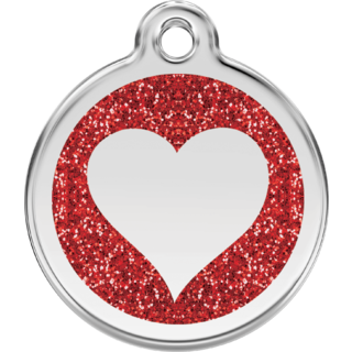 Red Dingo GLitter Heart Tag Red - Large - Lifetime Guarantee - Cat, Dog, Pet ID Tag Engraved