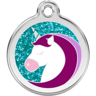 Red Dingo Glitter Unicorn Aqua [Size: Large]  - Lifetime Guarantee - Cat, Dog, Pet ID Tag Engraved