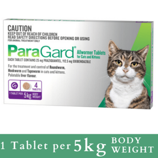 Paragard Allwormer tablets for Cats & Kittens - 1 Tablet/5kg Body weight -(Purple)- Pack of 100 tablets