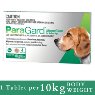 Paragard Allwormer tablets for Medium dogs - 1 Tablet/10kg Body weight -(Green) (4 Tablets)