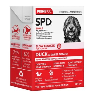 Prime100 - SPD Slow Cooked - Duck & Sweet Potato - 354gm x 12 Wet Food