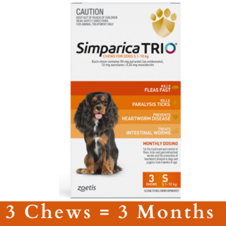 Simparica TRIO Chews for Small Dogs 5.1-10kg (ORANGE-S) - 12 Pack