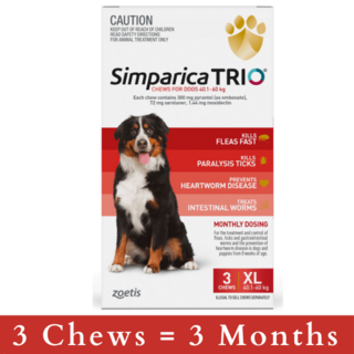 Simparica TRIO Chews for Extra Large Dogs 40.1-60kg (RED-XL) - 12 Pack